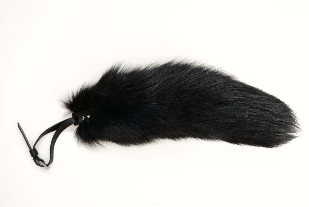 Dolce & Gabbana Black Fox Fur Tail Handbag Charm Leather Buckle Strap Key Ring